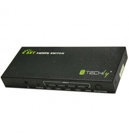 Switch HDMI cu telecomanda, 5 porturi, 5 intrari - 1 iesire, 4K, 3D , Negru, TECHLY,  IDATA HDMI-4K51
